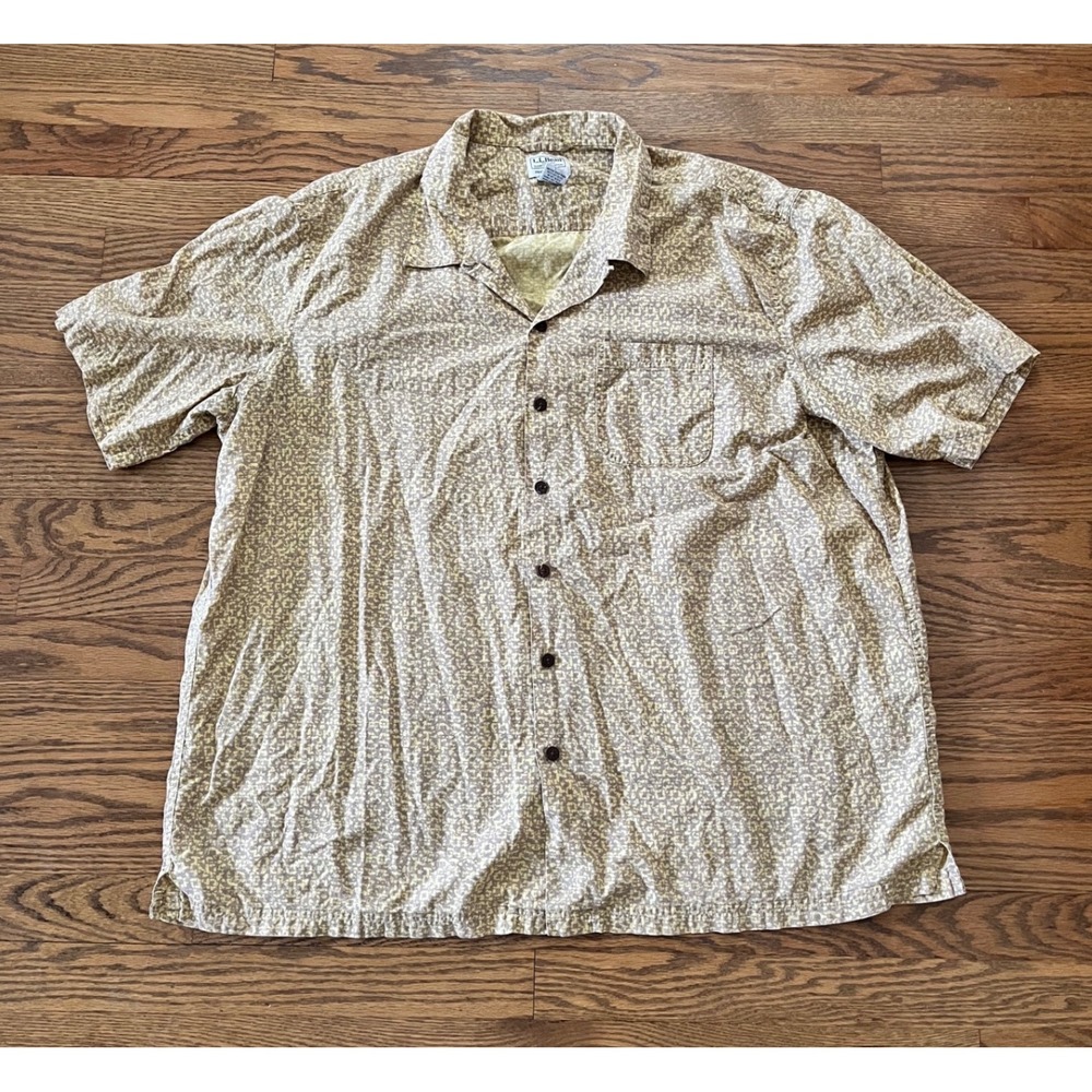 LL Bean Mens XXL Traditional Fit Cotton Short Sleeve Button Down Shirt Abstract